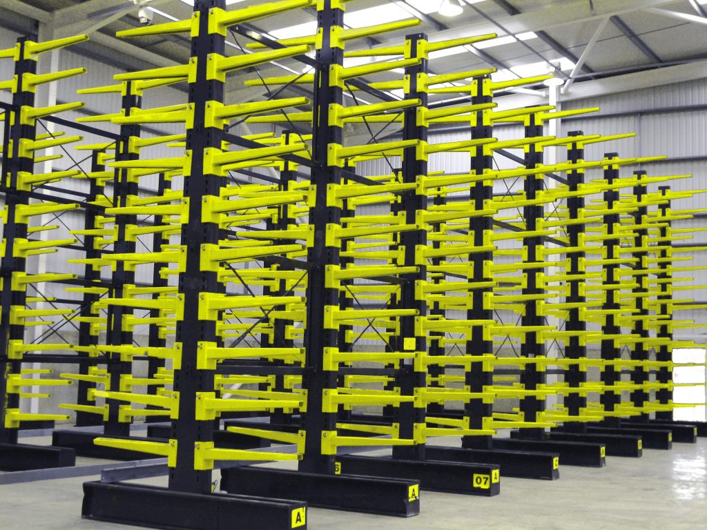 Double-Sided Internal Cantilever Racking in powder-coated finish