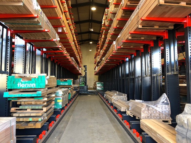 Narrow Aisle Cantilever Racking with a guided rail