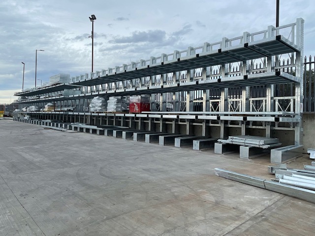 Single-Sided External Cantilever Racking in galvanized finish