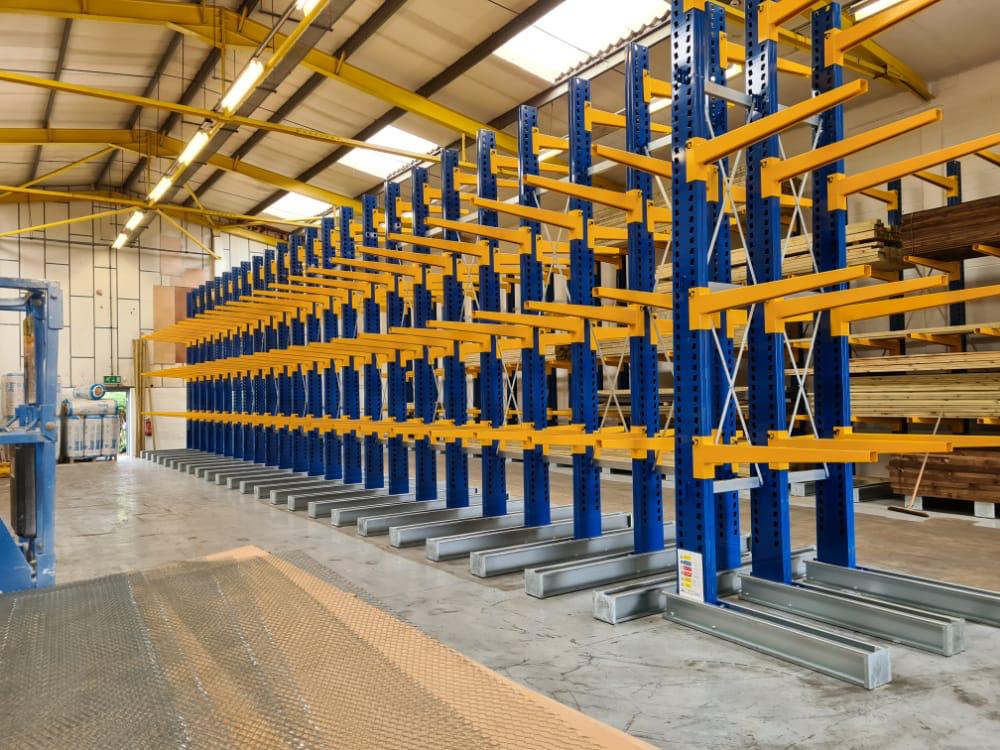 Double-Sided Internal Cantilever Racking in powder-coated finish