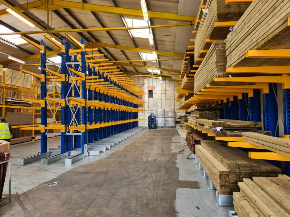 Double-Sided Internal Cantilever Racking in powder-coated finish